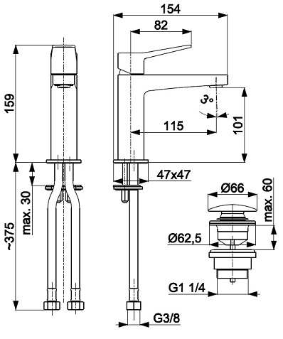 Розміри змішувача для умивальника Armatura Malaga Chrome (4522-815-00)