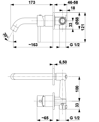 Розміри змішувача для умивальника Armatura Moza прихованого монтажу (5039-810-81)