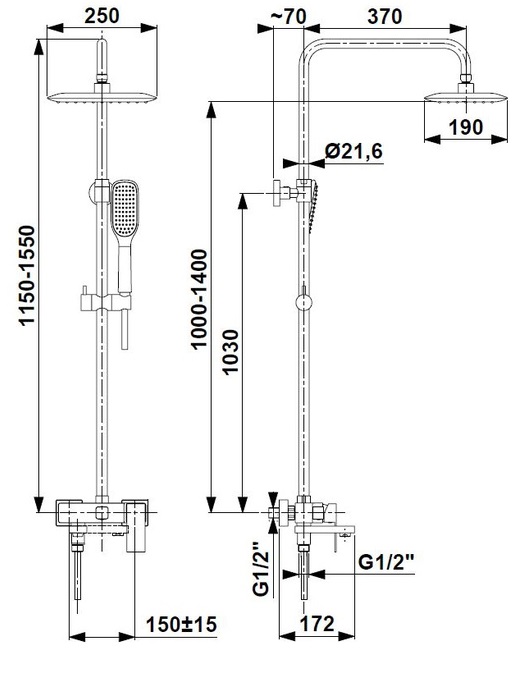 Розміри душової системи Armatura Logon (5136-915-00)