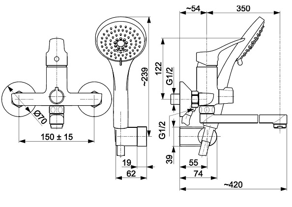 Розміри змішувача для ванни Armatura Morris (5244-510-00)