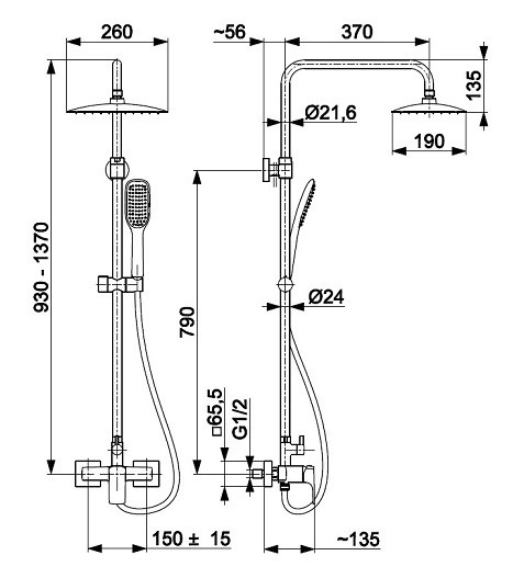 Розміри душової системи Armatura Mokait Chrome (5536-910-00)