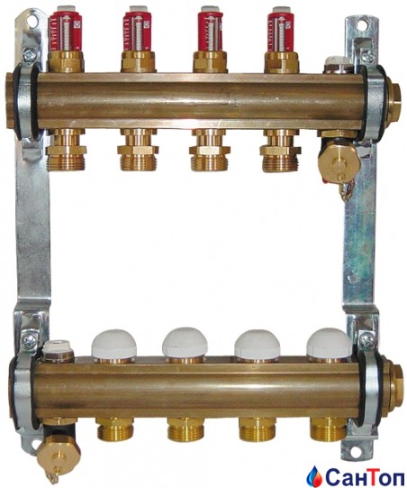 Коллектор для теплого пола HERZ с расходомерами и термостатическими кран- буксами ,4 выхода