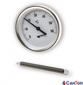 Биметаллический термометр WATTS F+R810 TCM (80 мм, 0-120 °C) накладной для труб 1