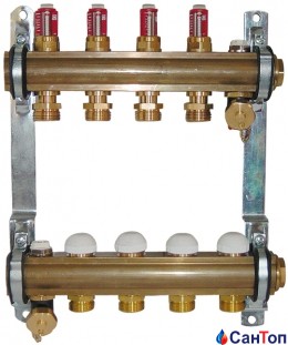 Колектор для теплої підлоги HERZ з витратомірами та термостатичними кран буксами ,6 виходів